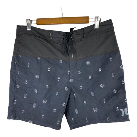 Hurley Phantom Mens Board Swim Trunks Shorts Blue Black Size 32 Nylon - Picture 2 of 9